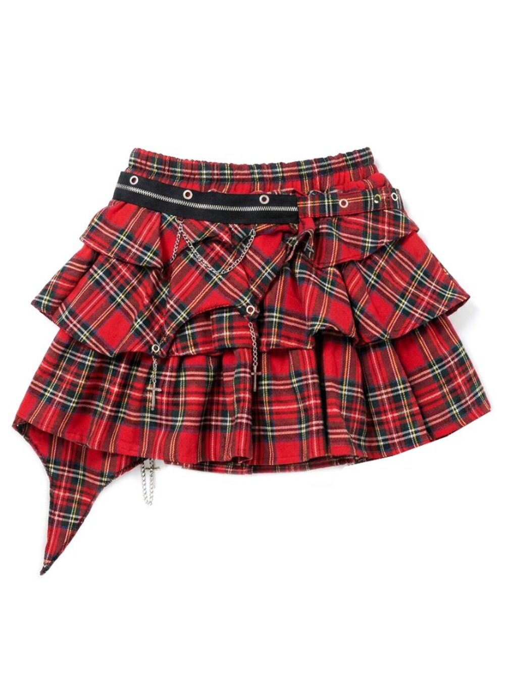 NEW ACDC RAG Royal Punk 3-Tier Red Tartan Ruffle Skirt